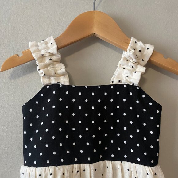 Handmade Children's Black Off White Polka Dot 100% Cotton Elastic Straps Dress - Picture 5 of 13